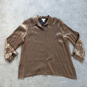 Carroll Reed metallic bronze color silky textured button down shirt blouse Sz 1X